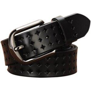 Hollow Leather Belt For Women Soft Genuine Leather Pin Buckle Waist Belt